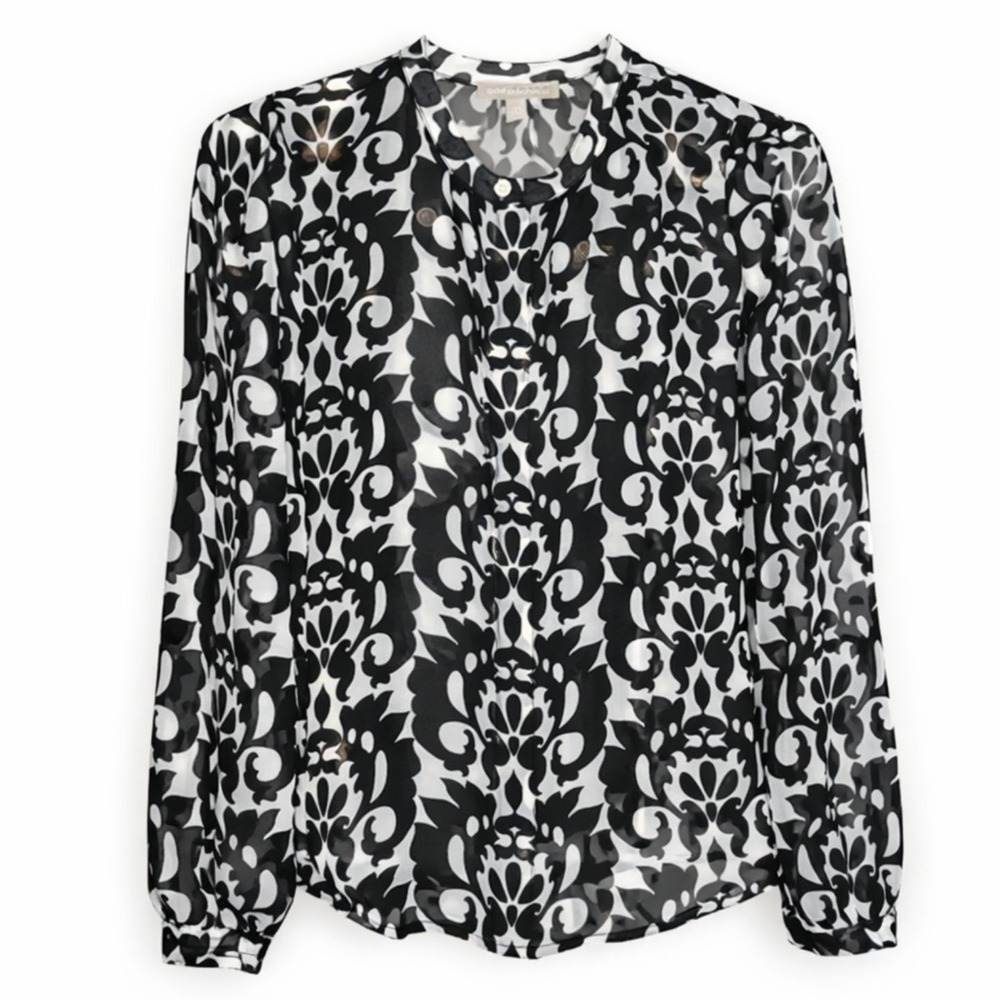 Banana Republic NWT Sheer Floral Blouse XS Black White Button Front Work‎ Top